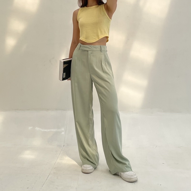 GIA PANTS | Celana Panjang Highwaist Basic Rayon Highwaisted Pants Bahan Celana Kaos Loungewear