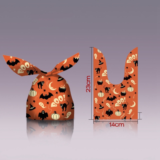 50pcs Tas Permen / Snack / Biskuit Motif Labu / Kelelawar Halloween Untuk Hadiah Anak