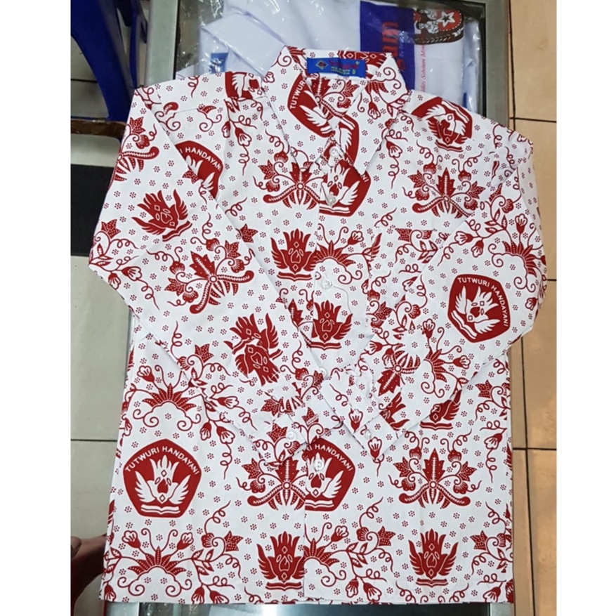 Baju Seragam Sekolah Batik Merah Lengan Panjang  SD  Merk SERAGAM