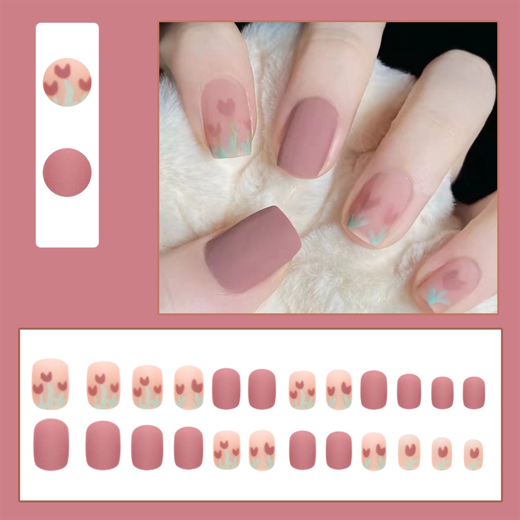 Kuku Palsu Fake Nail 24 Pcs Kemasan Strip Kuku Palsu Baru Fake Nails Kuku Palsu 3d Kuku Palsu Polos French Manicure-T146