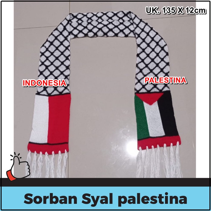 Sorban Syal motif palestina indonesia Sorban Scarf Palestine bahan rajut baru(X9M7) Sorban Polos Sor