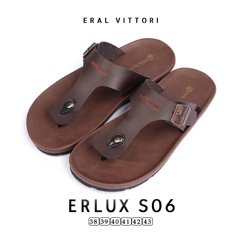 Eral Vittori - Erlux S06 Sandal Pria Kulit Harian Santai Coklat