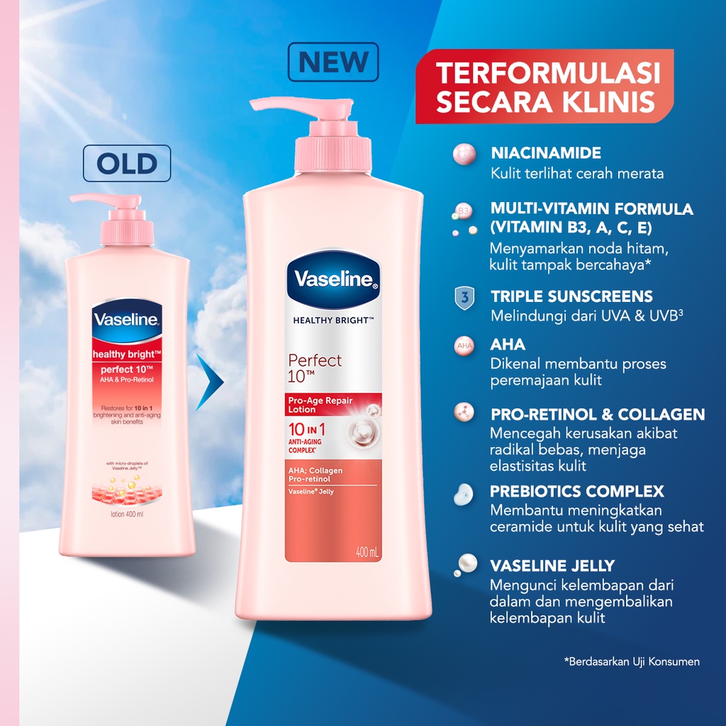 Vaseline 400ml 400 ml hand body lotion / Vaseline Healthy Bright Perfect 10 Advanced Strength Putih 
