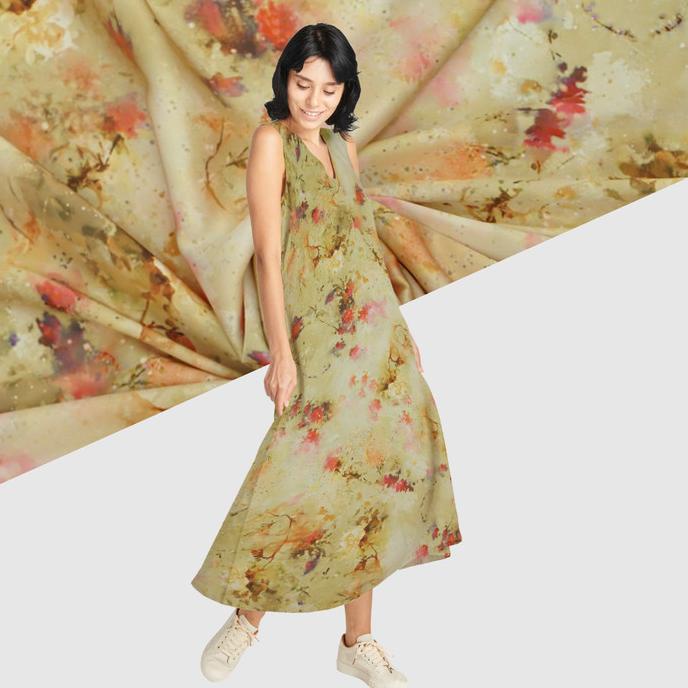 Silky Strech Motif Abstract Bunga Fairy (YELLOW) (Alta Moda)*