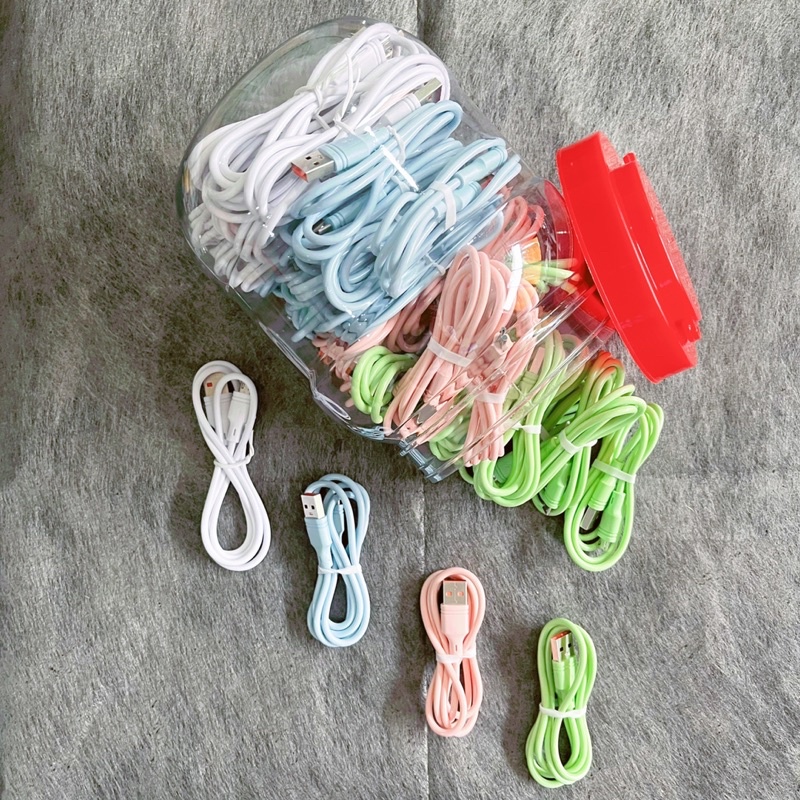 【1151】（Beli 50pcs Gratis Toples）KABEL MACARON KABEL MURAH 5 WARNA MICRO USB UNTUK GROSIR TOPLES