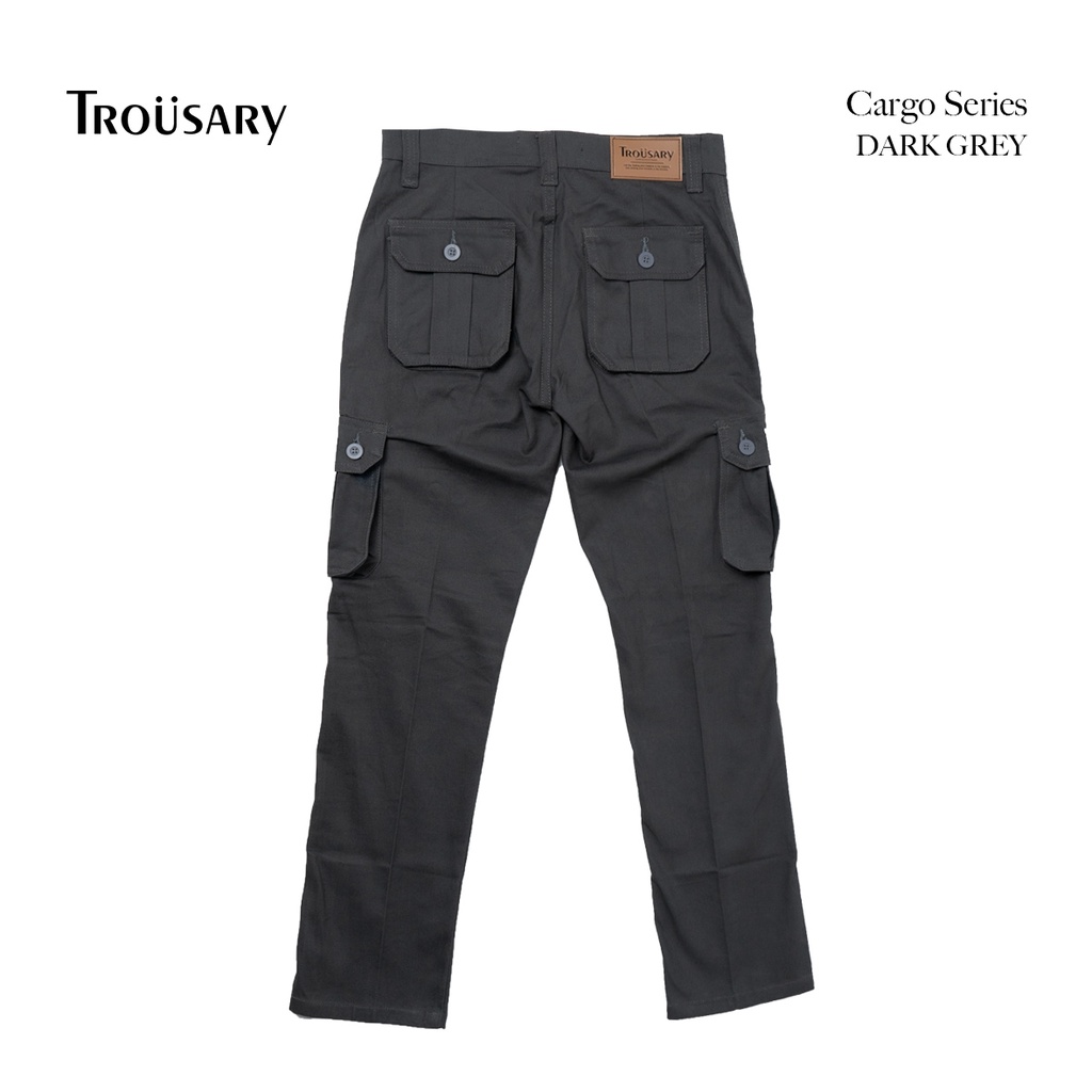 Trousary celana cargo panjang pria warna abu tua bahan premium size 28 - 42