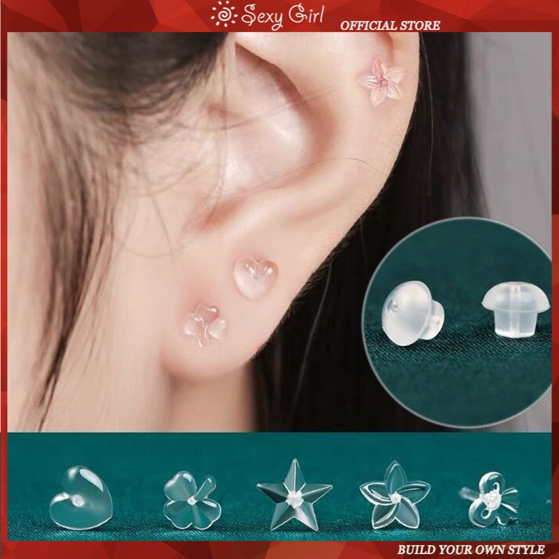 Anting Stud Hypoallergenic Bahan Karet Resin Transparan Anti blocking Untuk Perempuan