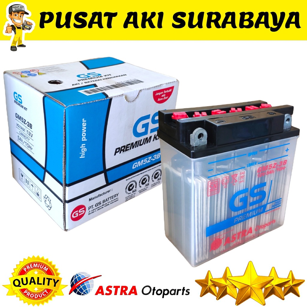 GS ASTRA GM5Z ACCU REFILL AKI BASAH MOTOR LEGENDA GRAND PRIMA TITAN SUPRA SMASH JUPITER BURHAN BURUNG HANTU MEGAPRO PRIMUS SHOGUN YB5L-B MTX5AL GT6A