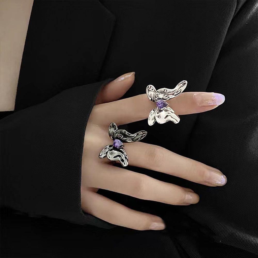 Mxbeauty Cincin Wanita Keren Unik Pasangan Cincin Kupu-Kupu Niche Desain Pembukaan Cincin Fashion Perhiasan