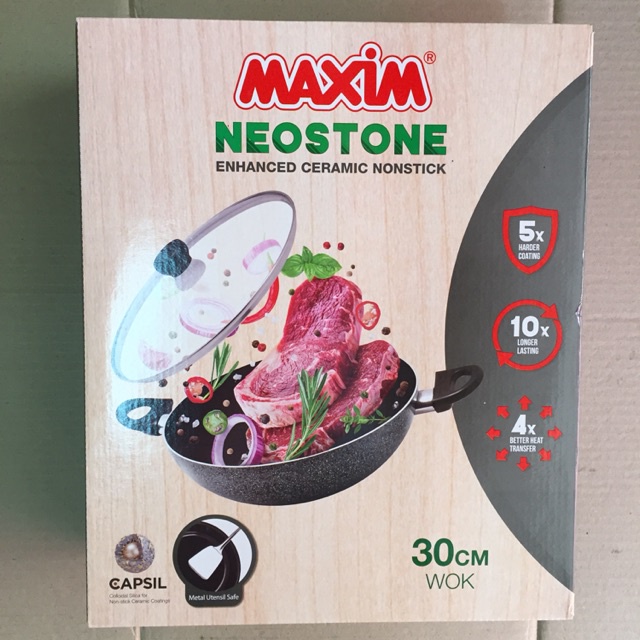 Maxim PROMO 2PCS Neostone Deep Wok 24 cm+30 DEEPWOK + TUTUP KACA ORI MANTAP