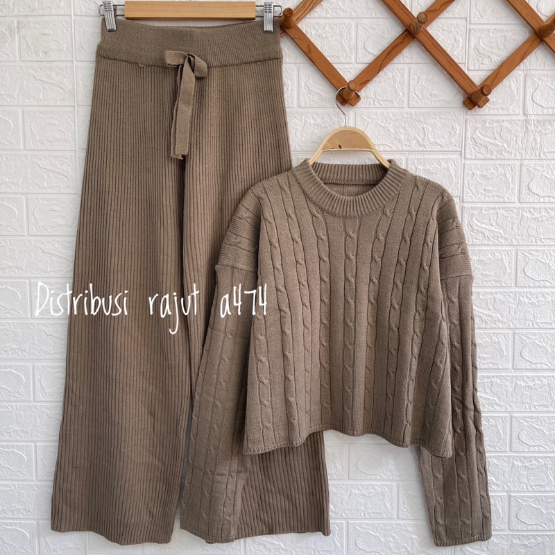 ONESET SETELAN SWEATER RAJUT ANNISA COLAR KULOT