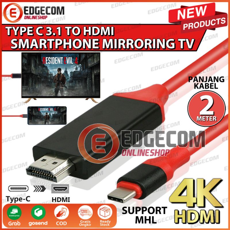 Kabel USB 3.1 TYPE C to HDMI Mirroring HDTV  / Smartphone to TV / HP TO TV