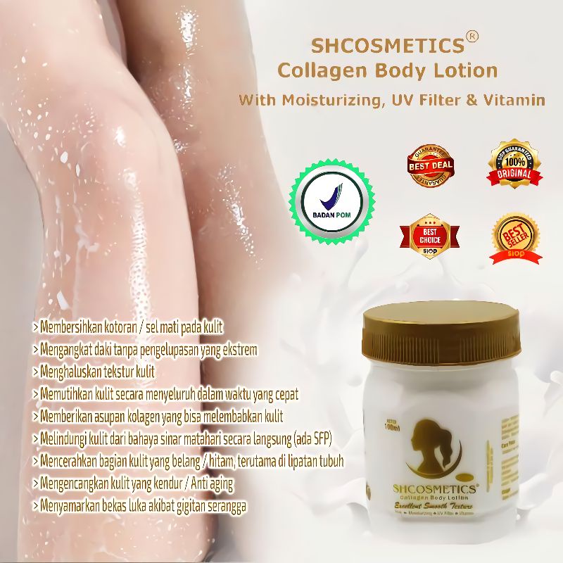 Bibit Collagen SHCOSMETIC BPOM Lotion Pemutih Badan Sudah BPOM Colagen Sh Cosmetics WITH Moisturizing Uv Filter &amp; Vitamin Handbody Mencerahkan Kulit Tubuh Kolagen Berkualitas OYAYA KOSMETIK PEKANBARU grosir ecer RIAU