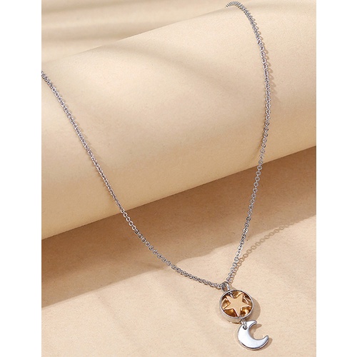 LRC Kalung Fashion Silver Color Star And Moon Pendant Y66135