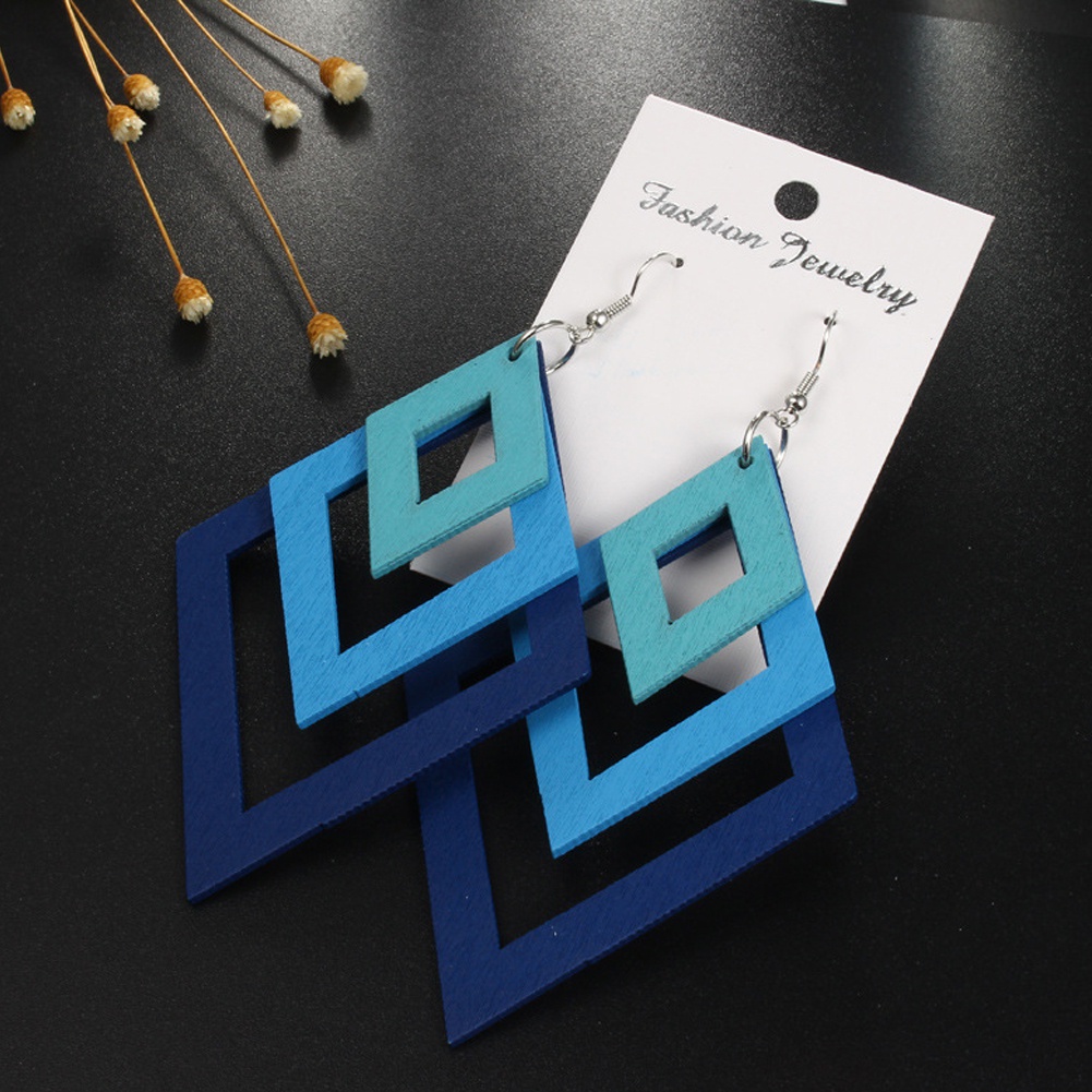 Anting Kait Gantung Model Asimetris Multilayer Bahan Kayu Gaya Retro Untuk Wanita