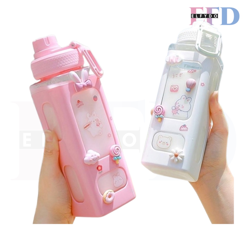 ELFYDO BTL008 Botol Minum Plastik Cantik Air Comel Anak Sekolah Korea Square Bear