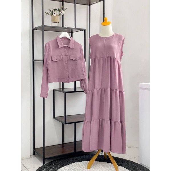 ANDREA 2 IN 1 DRESS ( DRESS+VEST) SETELAN WANITA AIRFLOW CRINCKLE DEODORA PREMIUM RAYON