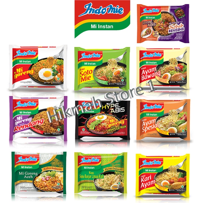 

Indomie Mie Instant Goreng, Kari, Soto, Ayam Bawang