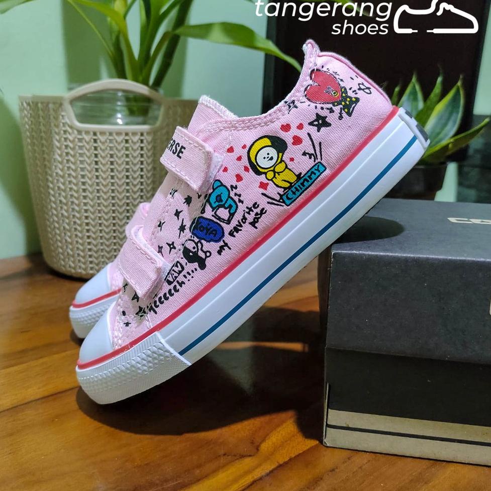 ((N-IDU_㊚)) SEPATU MOTIF BTS BT21 PINK ANAK CEWEK BOOT PEREMPUAN UMUR 1 2 3 4 5 6 7 8 TAHUN CONVERS-