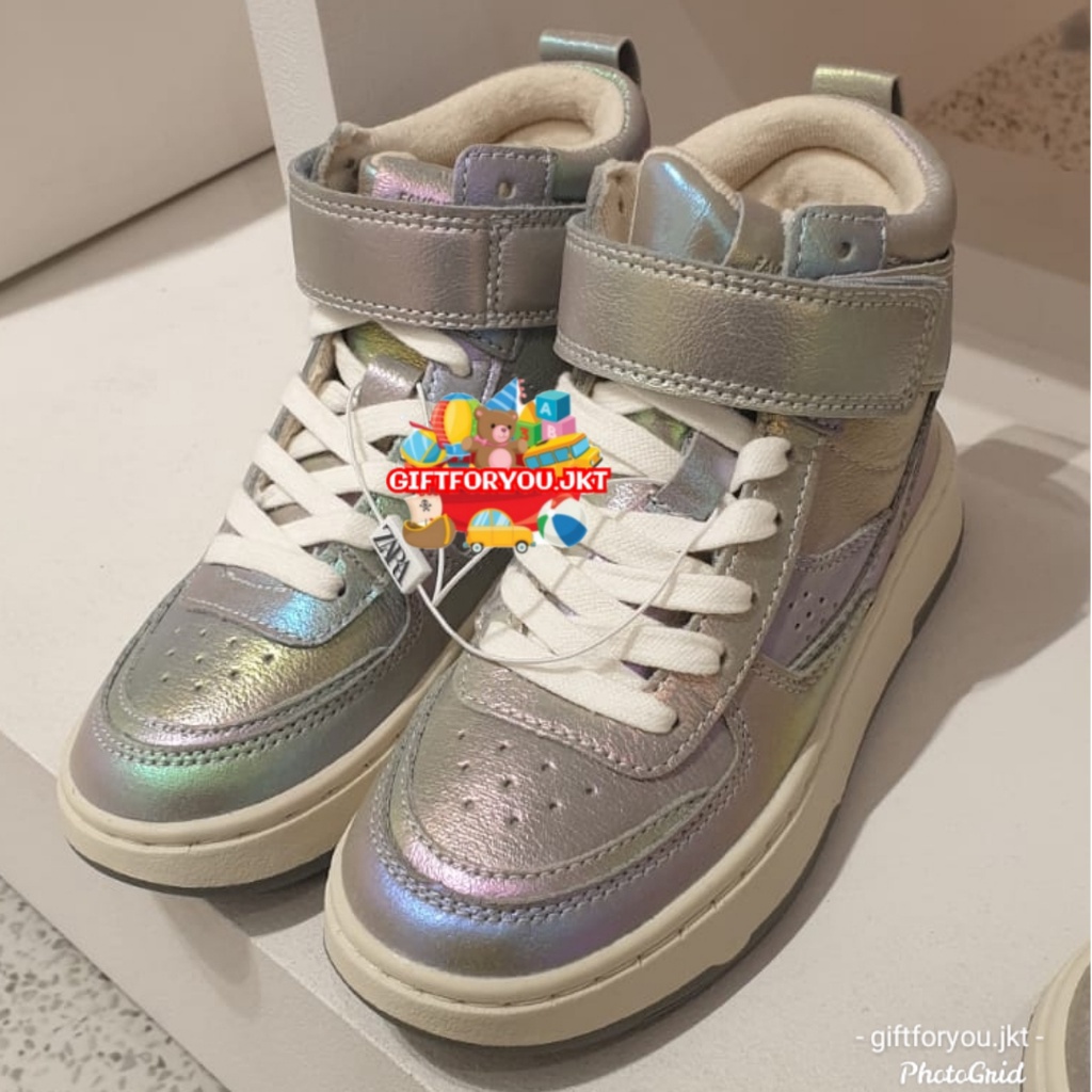 Sepatu Anak Zara Kids Iridescent High Top Sneakers Girl Kids Shoes Casual Kasual Style Perempuan Cew
