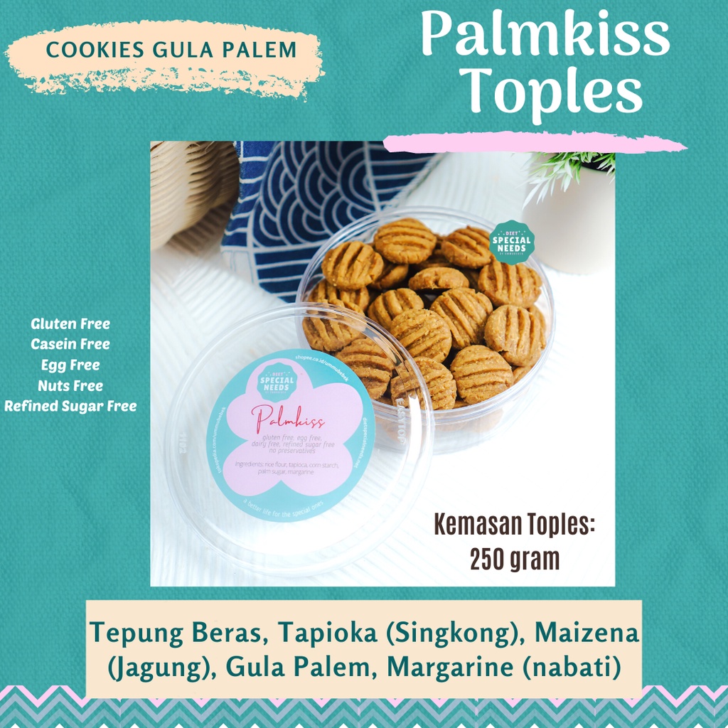 

Palmkiss Diet Cookies - Gluten Free Egg Free Casein Free Tanpa Bahan Pengawet with Palm Sugar - Diet Special Needs