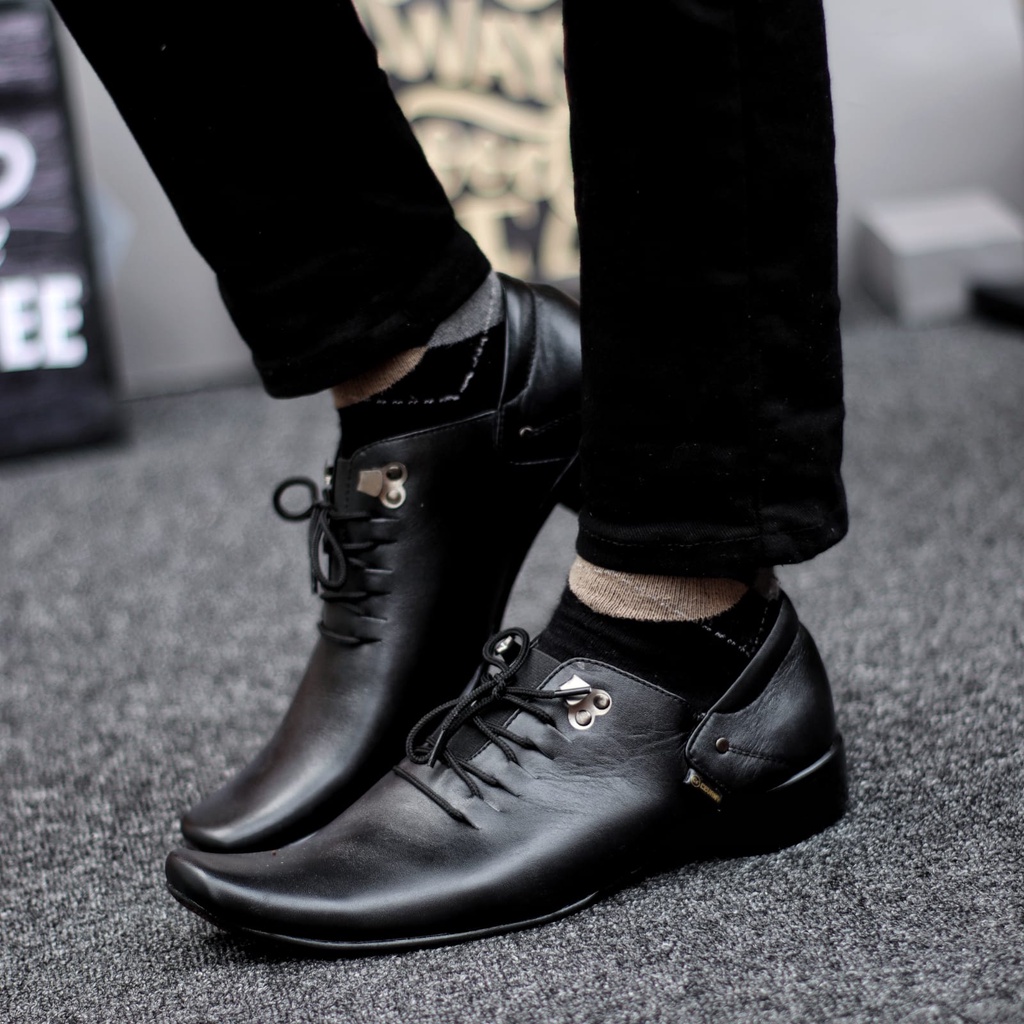 Sepatu Pantofel Kerja Kantor Kulit Asli Formal Hitam Pria Abrhm Bones