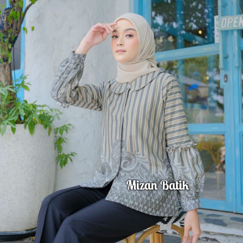 BLOUSE KEMEJA BATIK ATASAN LENGAN PANJANG JUMBO STANDAR/ ATASAN BATIK WANITA KEMEJA FORMAL MODERN LE