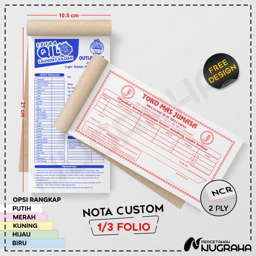 

NOTA CUSTOM 1/3 FOLIO 3 RANGKAP / BUKU NOTA KONTAN Isi 150 lembar