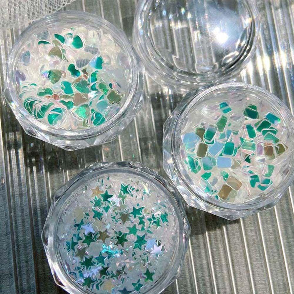 AUGUSTINA Agustina Glitter Nail Sequin Nail Art Perhiasan Ins Gaya Cinta Hati Bulan Cermin Kuku Sequin Nails Flakes Slice