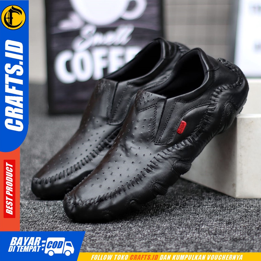 CRAFTS inzagi - Sepatu Pantofel Formal Kulit Asli Slop Kerja Pria