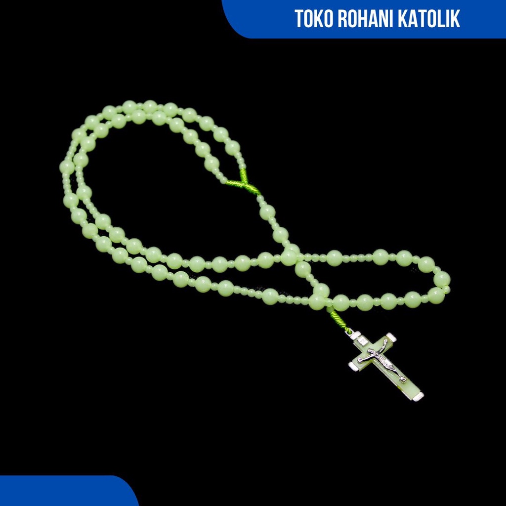 ROSARIO KALUNG FOSFOR 8 MM DAPAT BERCAHAYA DI GELAP/ROSARIO KATOLIK/KALUNG SALIB/KALUNG ROHANI