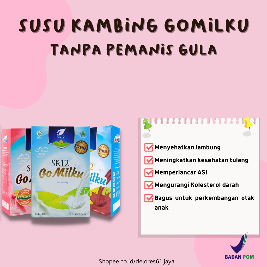 

GOMILKU SR12 SUSU KAMBING / GO MILKU SUSU ETAWA KUALITAS PREMIUM / GOAT MILK BUBUK TANPA GULA BPOM