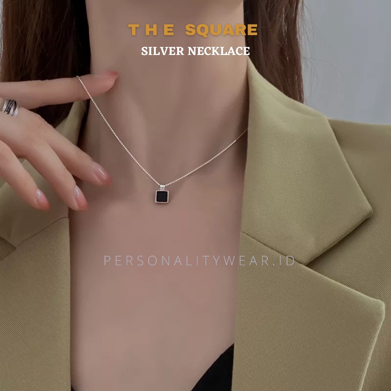 Kalung Cewek Wanita Perak Keren Kekinian  ANTI KARAT 100% Liontin Simple THE SQUARE