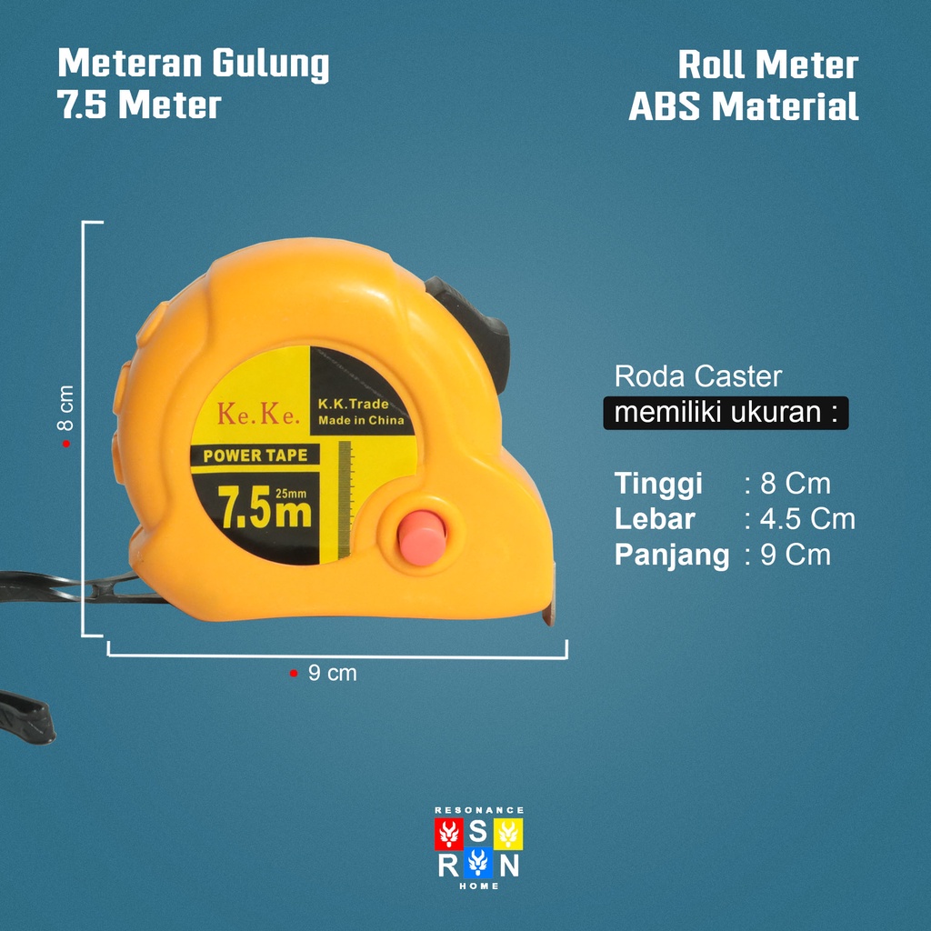 Meteran 7.5 Meter Murah | Meteran Tukang Bangunan Roll | Measuring Tape Roll Resonance Home
