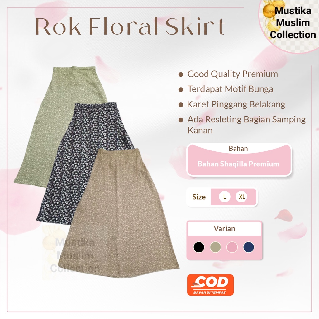 Rok Wanita Floral Skirt A Line/Bahan Shaqilla/Sq Daisy &amp; Sq Lily Ad 2 Ukuran L-XL/Rok Wanita Korean Style/Rok Wanita Midi/Rok  Motif Bunga