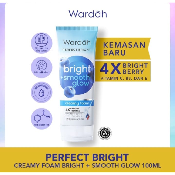 ❤️GROSIR❤️ KEMASAN BARU !!! Wardah Perfect Bright Creamy Foam Bright + Smooth Glow 100ml (BIRU)