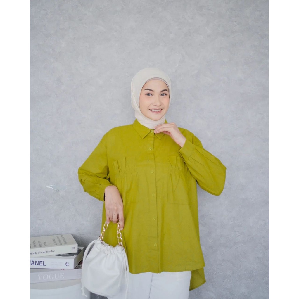 Kemeja Wanita Linen Oversize Olivia Shirt Linen Pocket