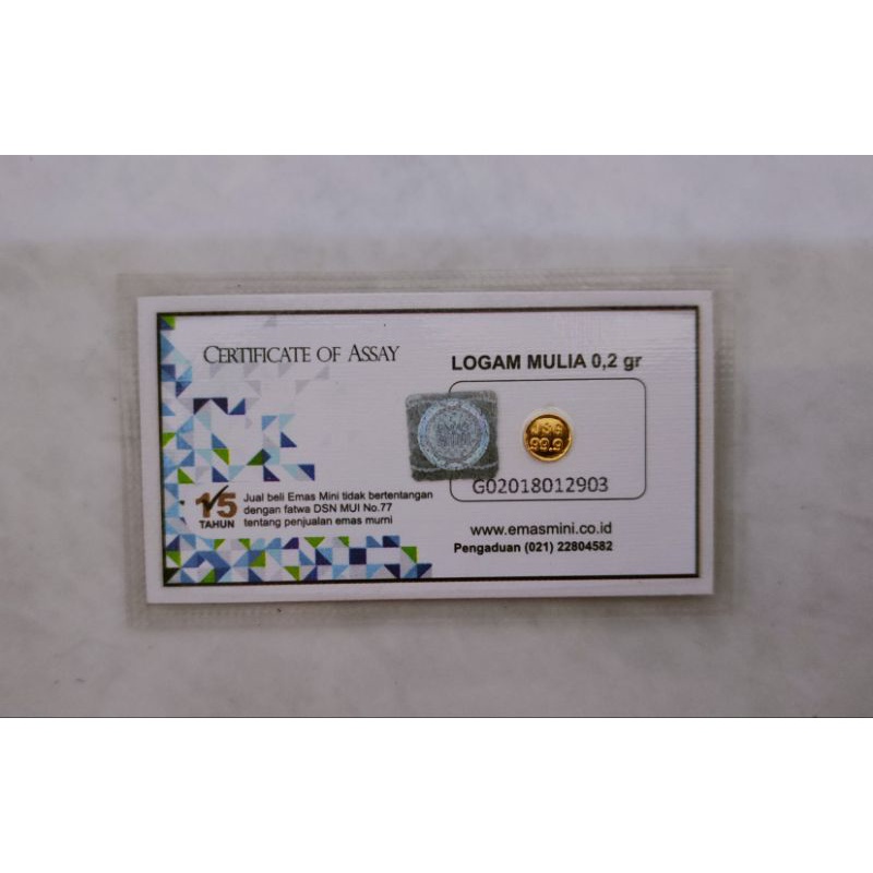Logam Mulia Emas Mini pecahan 0.2 gram kadar 999