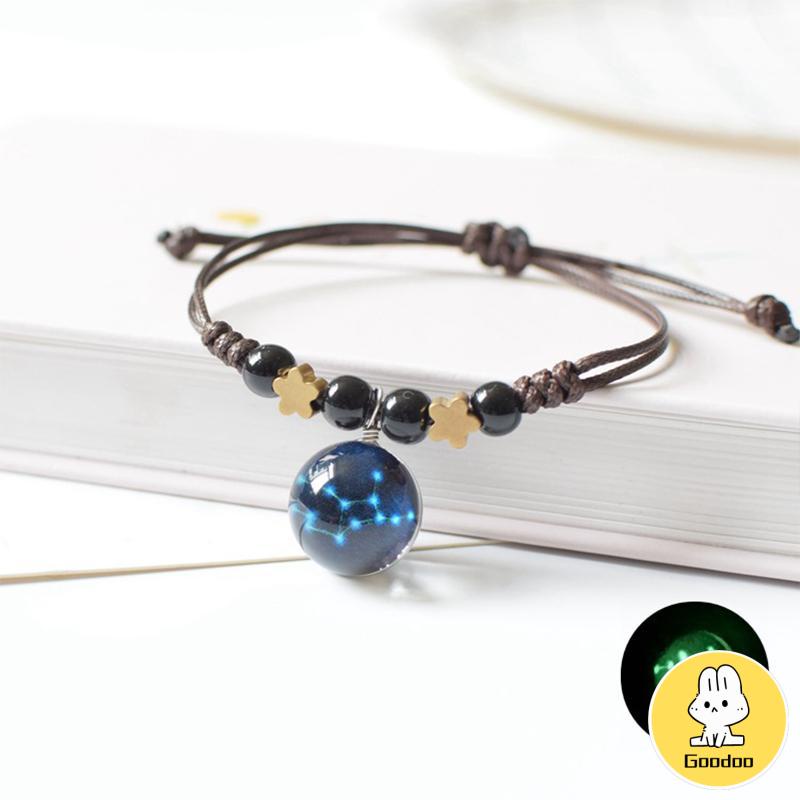 Fashion All-Match Bercahaya Dua Belas Rasi Bintang Gelang Pasangan Pacar Hadiah Perhiasan Tenunan Tangan -Doo