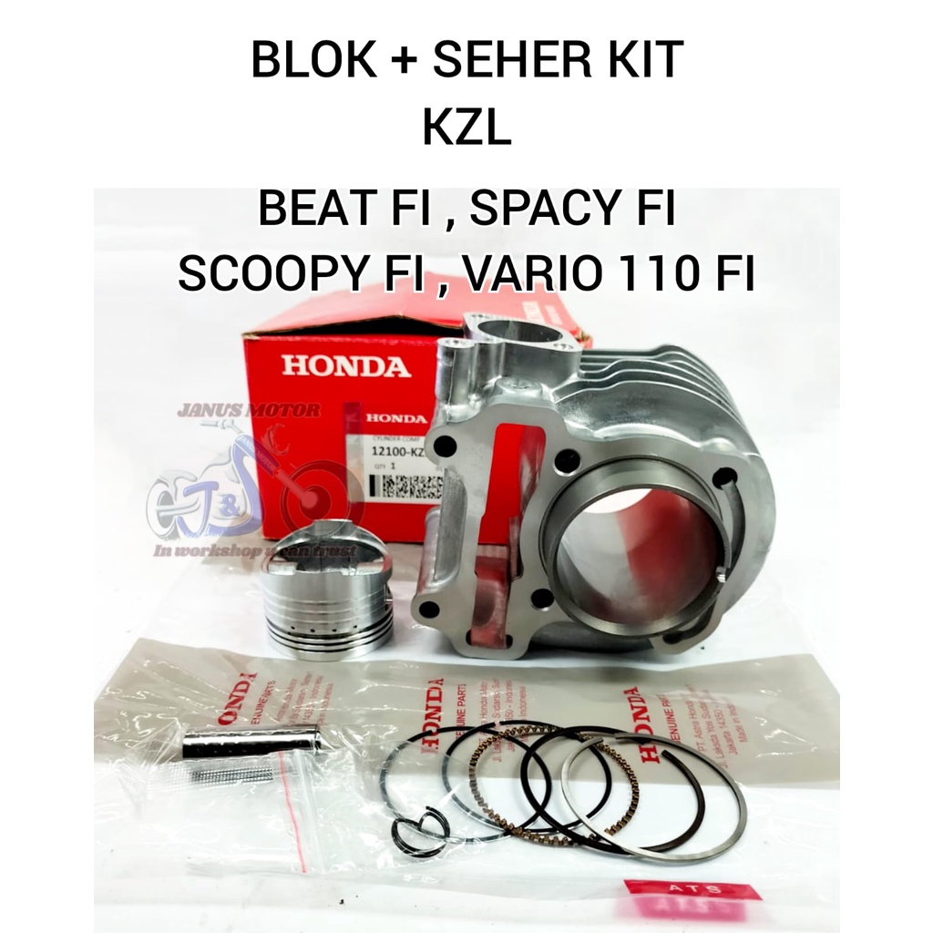 BLOK SEHER + PISTON KIT HONDA BEAT FI , SPACY FI , SCOOPY FI STATER KASAR CILINDER KIT ORI ASLI HOND