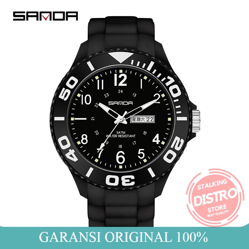 Jam Tangan Pria SANDA 6051 Jam Tangan Analog Tali Rubber Luminous Anti Air