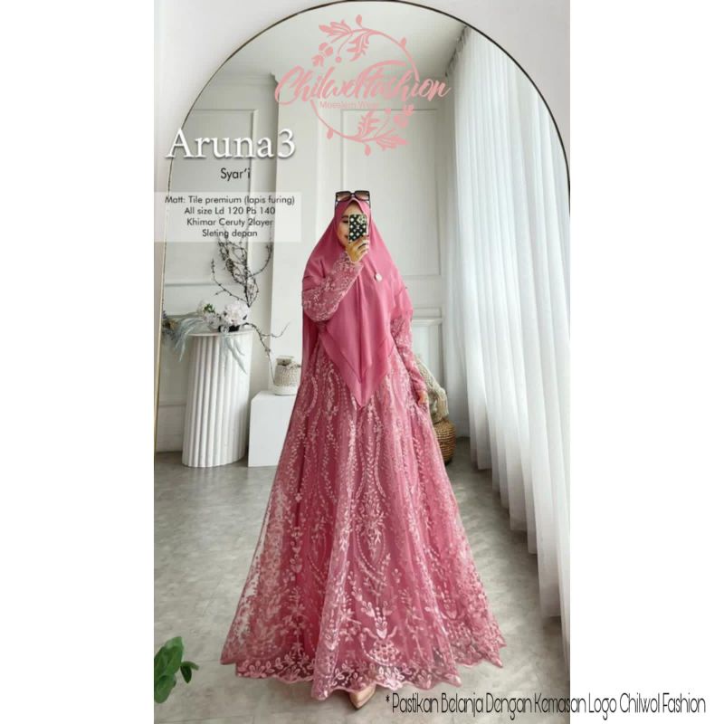 ARUNA#3 SET SYARI GAMIS DRESS PESTA MUSLIMAH BAHAN TILE PREMIUM KHIMAR CERUTY JUMBO LD 120 BUSUI