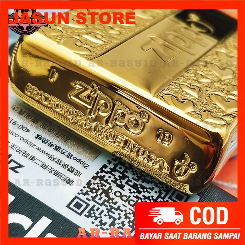 Korek Api Minyak Zippo Gold Ukir Motif Zippo Love 168 3962-3