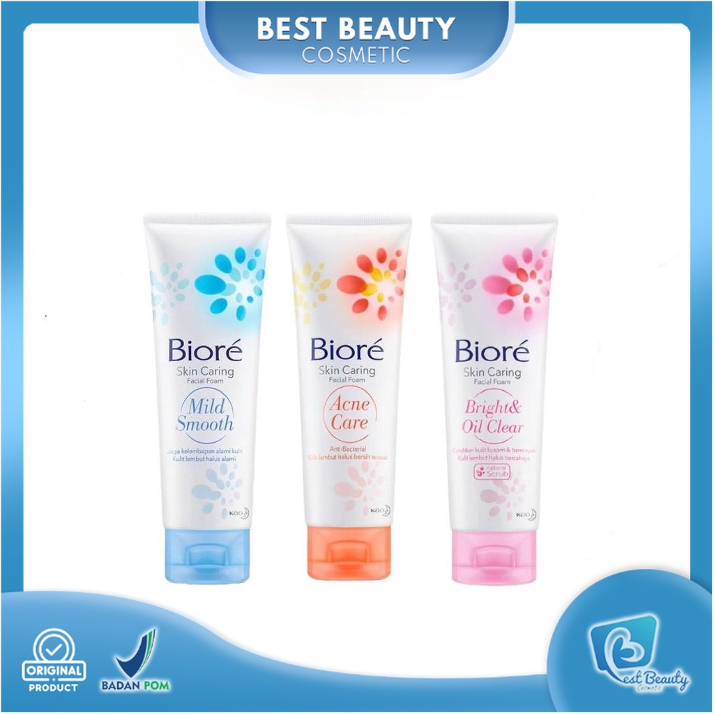 ★ BB ★  BIORE Skin Caring Facial Foam 100gr - Acne Care | Mild Smooth | Bright &amp; Oil Clear