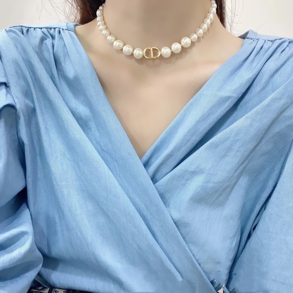 RRNS 115 KALUNG WANITA MUTIARA MEWAH FEMINIM PEARL CHOKER NECKLACE