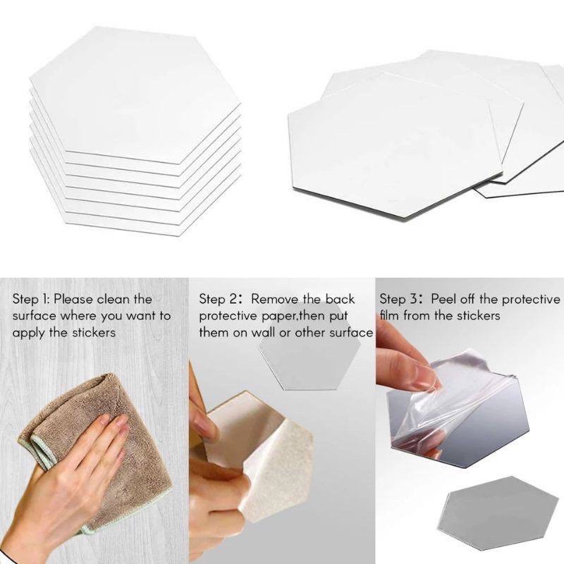 STIKER TEMPEL KACA CERMIN HEXAGONAL SEGI ENAM & PERSEGI KOTAK