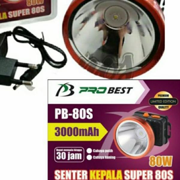 Senter Kepala 80 Watt Probest PB-80S NEW CAHAYA KUNING DAN PUTIH CAS PROBEST 80 WATt 3000MAH SUPER T