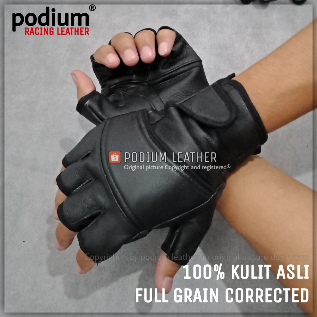 SARUNG TANGAN KULIT MOTOR ASLI WANITA PRIA GARUT SETENGAH JARI HALF FINGER ORIGINAL ASLI 100% DOMBA 