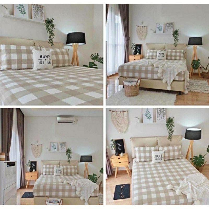 SPREI AESTHETIC MOTIF KOTAK KHAKI | SEPRAI KOTAK ALA KOREA FREE SARBAN SARGUL
