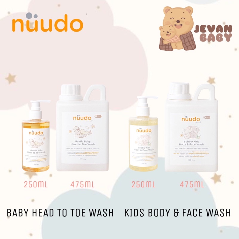 Nuudo Gentle Baby Head to Toe Wash / Bubbly Kids Body &amp; Face Wash 250ml 475ml